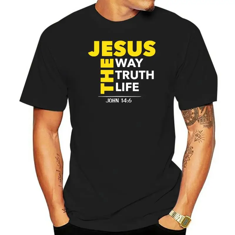 

Black Jesus Tshirt The Way Truth Life John 146 Christian Bible 100% Cotton Slogans Customized Tee Shirt