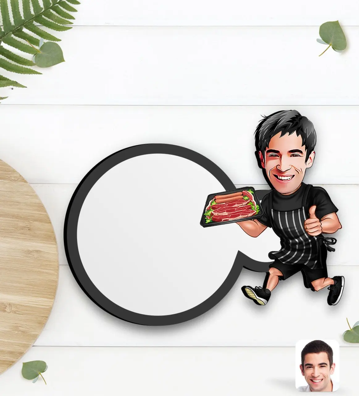 

Персонализированная Мужская карикатура для мясника, деревянная чашка, altlığ2