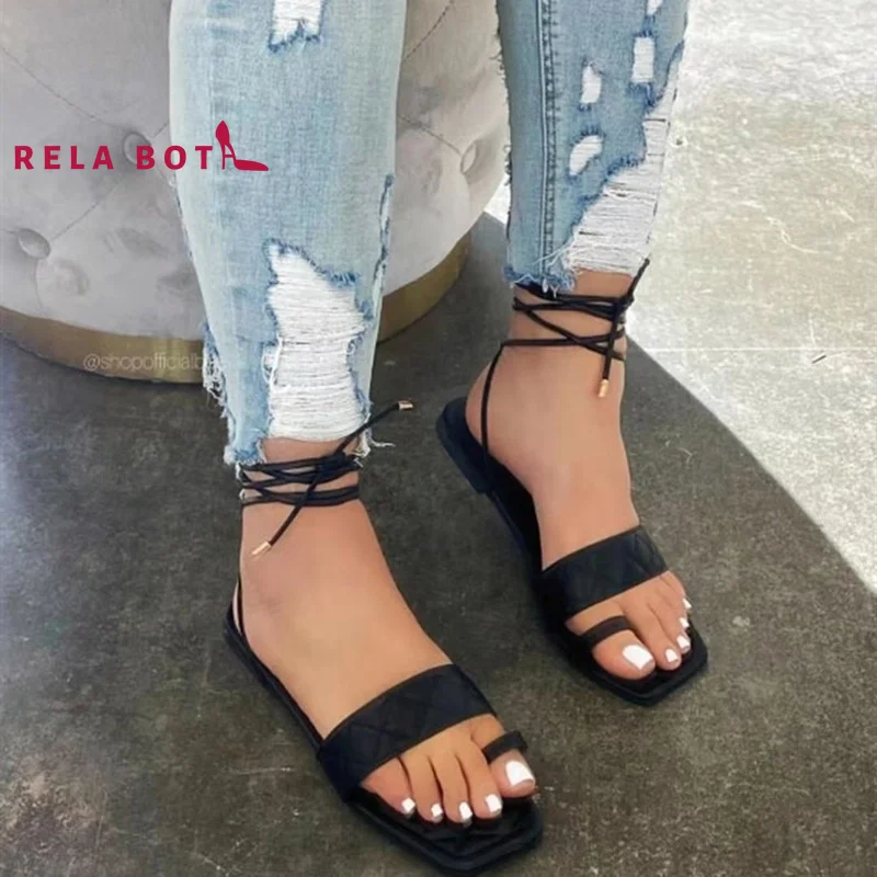 

Strap Sandals Women's New Toe-toe Sandals Women's Large Size Flat Toe Sandals Checkerboard Sewing Shoes New Arrivals 2020 Party