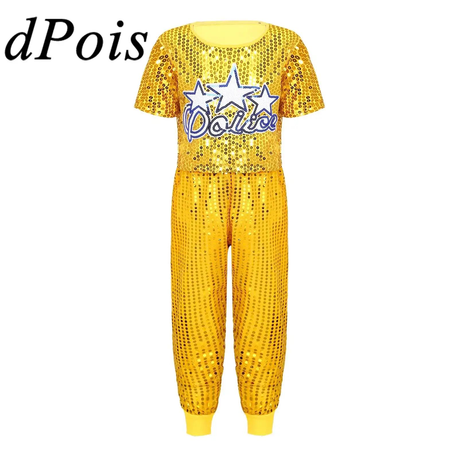 

Children Jazz Modern Dance Costume Kids Boys Girls Shiny Sequins Dancewear Fashion Childs Streetwear Performance Hip Hop Clothes