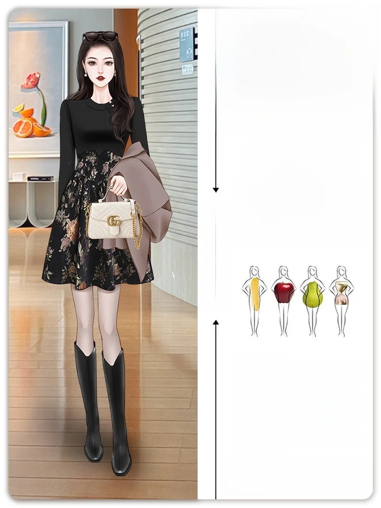 Высококачественное новое китайское черное трикотажное платье в стиле ретро 2024