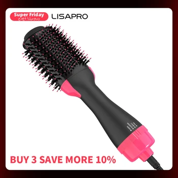LISAPRO Hot Air Brush &One-Step Hair Dryer &Volumizer 1000W Blow Dryer Soft Touch Pink Styler Gift&Hair Curler Straightener 1