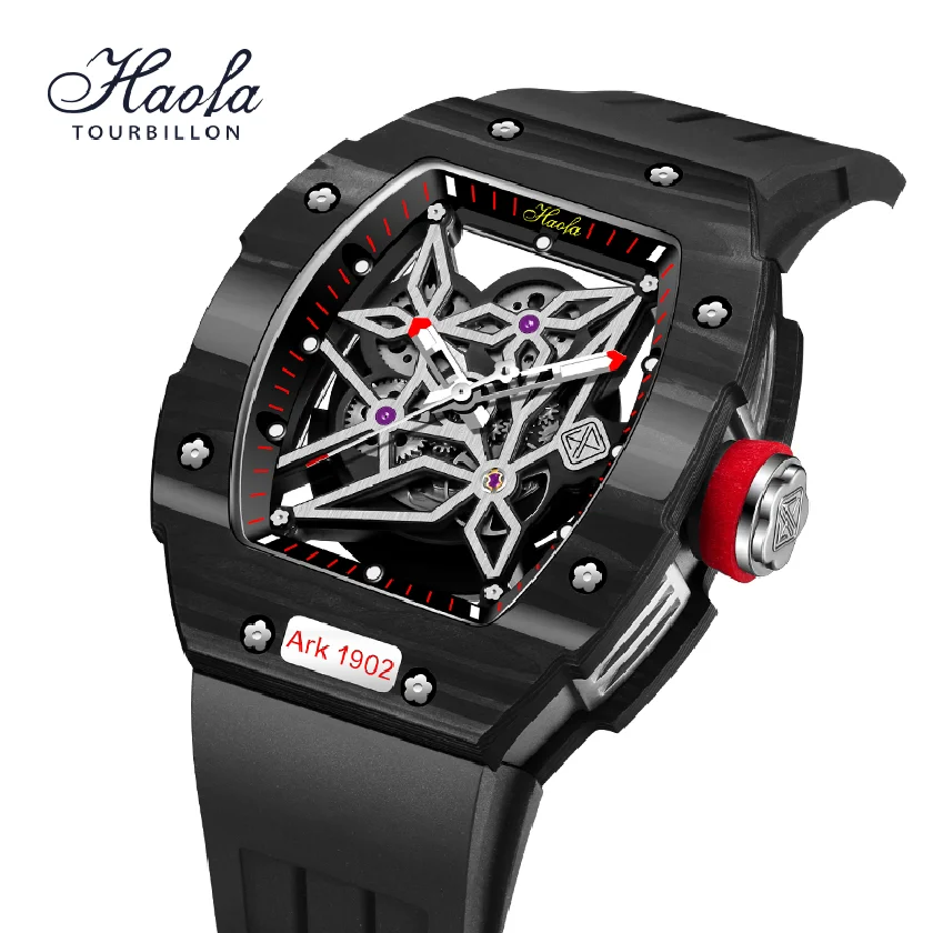 

HAOFA Skeleton Automatic Mechanical Watch For Men Luxury Fashion Sapphire Automatic Wristwatches Waterproof Carbon Fiber Case