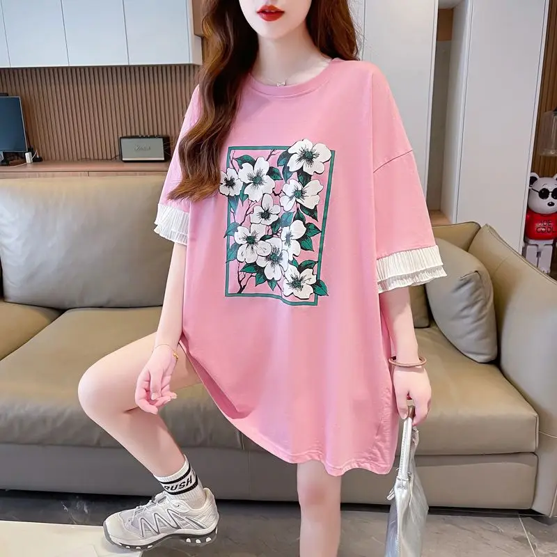 Футболка женская с коротким рукавом свободная однотонная Модная рубашка