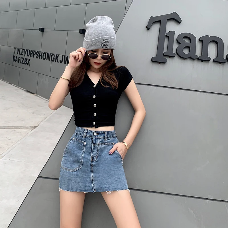 Женская джинсовая юбка с завышенной талией красная сетчатая трапециевидная