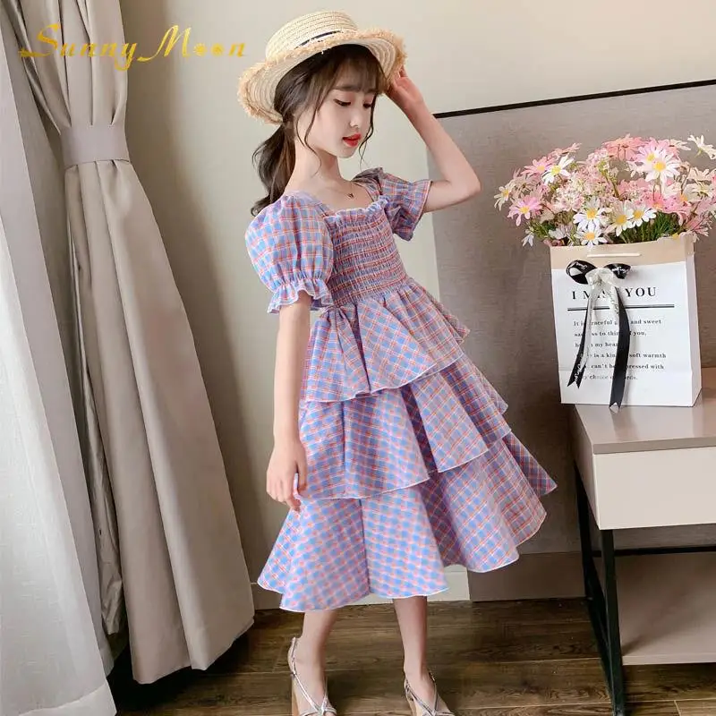 

Fashion Baby Girl Cotton Princess Cake Dress Infant Toddler child Summer Clothes Western Plaid Skirt Little Girl Dress 3-14Y