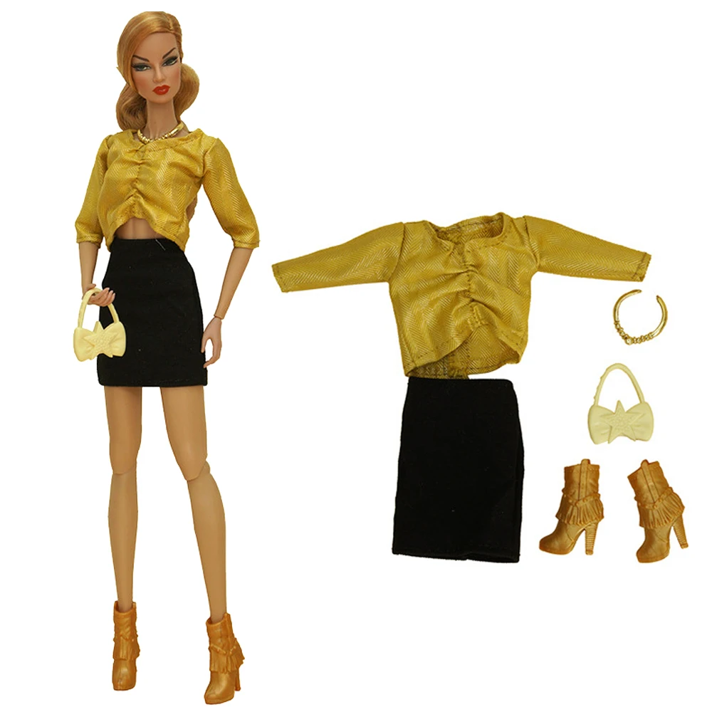 Комплект одежды для куклы Барби 5 предметов/комплект Повседневная рубашка + юбка