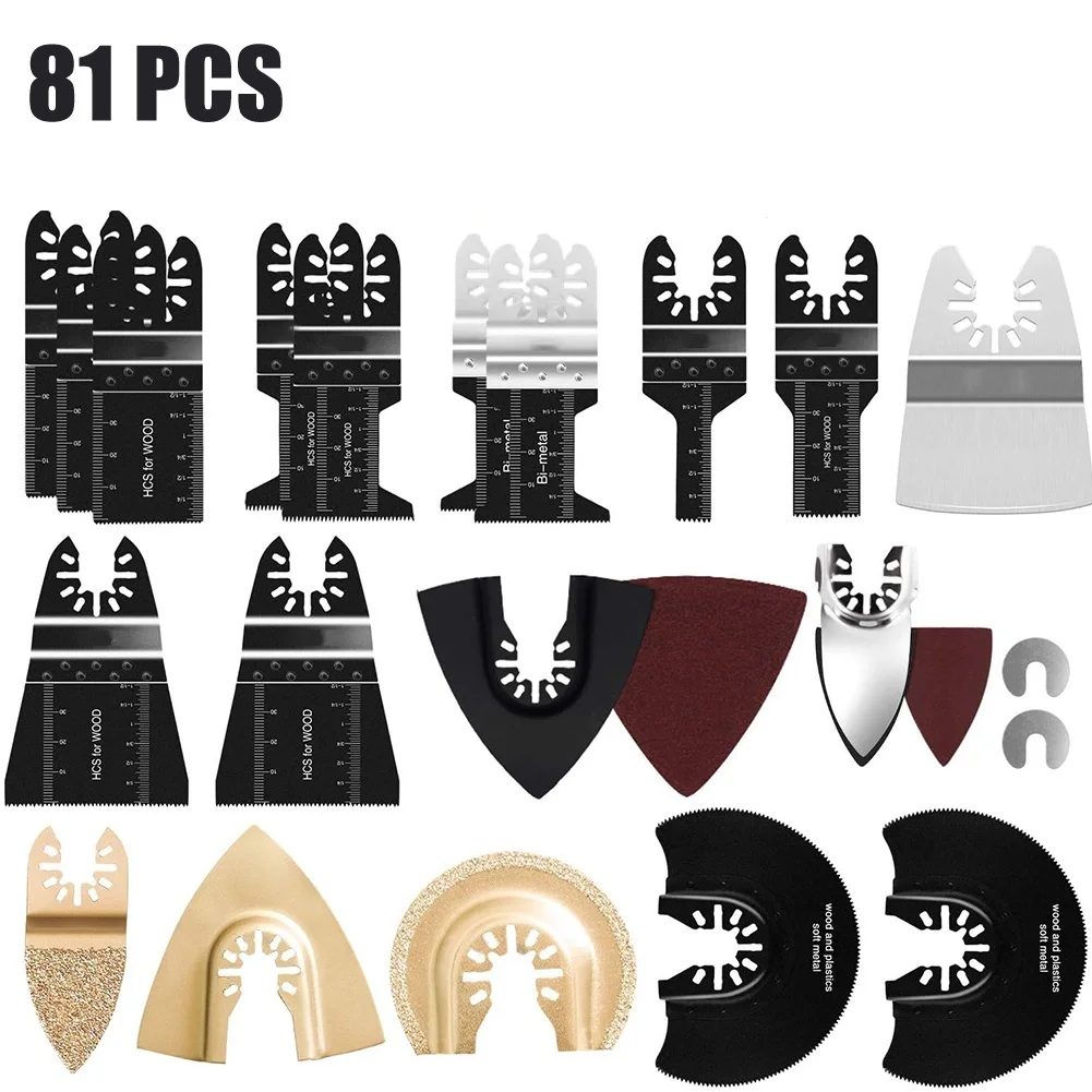 

81pcs Saw Blades Oscillating Multi Tool For Cutting Grinding Metal Sanding Wood Punching Bucketing Polishing Plastic Woodworking