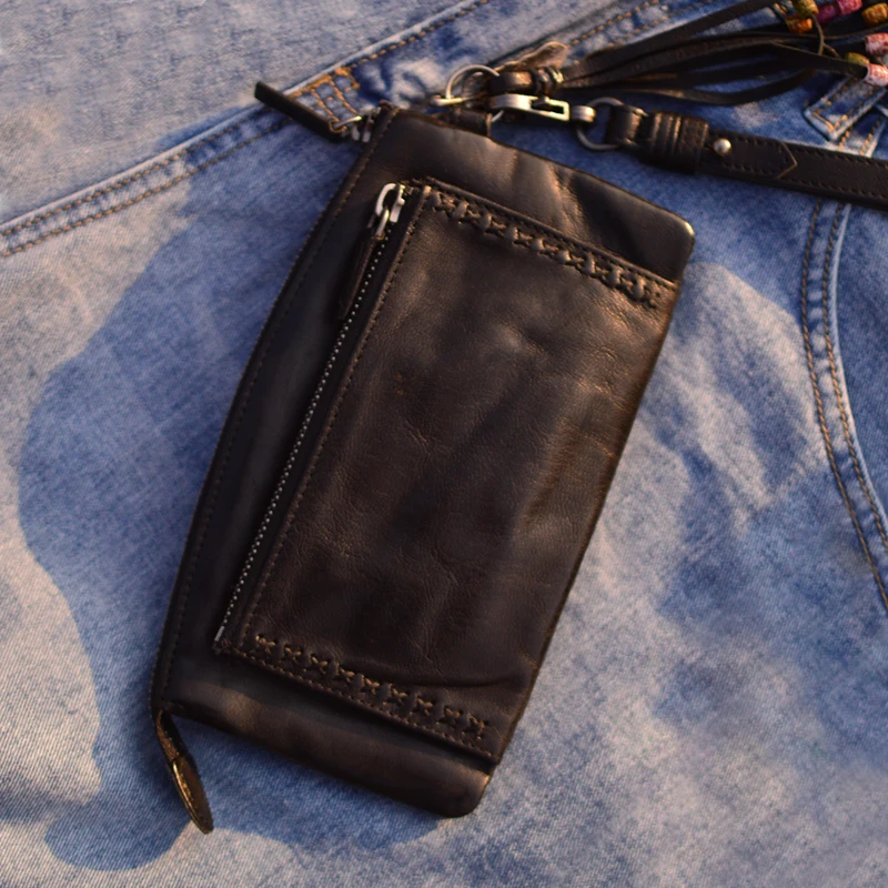 

AETOO Handmade custom small purse niche Japanese hipster cowhide money clip Portable pocket carrying short purse