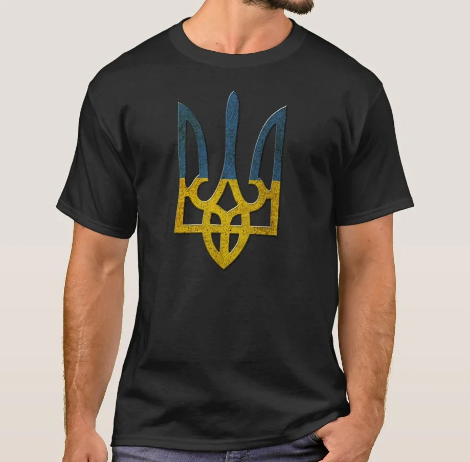 

Vintage Ukraine Trident Flag T Shirt. Short Sleeve 100% Cotton Casual T-shirts Loose Top S-3XL