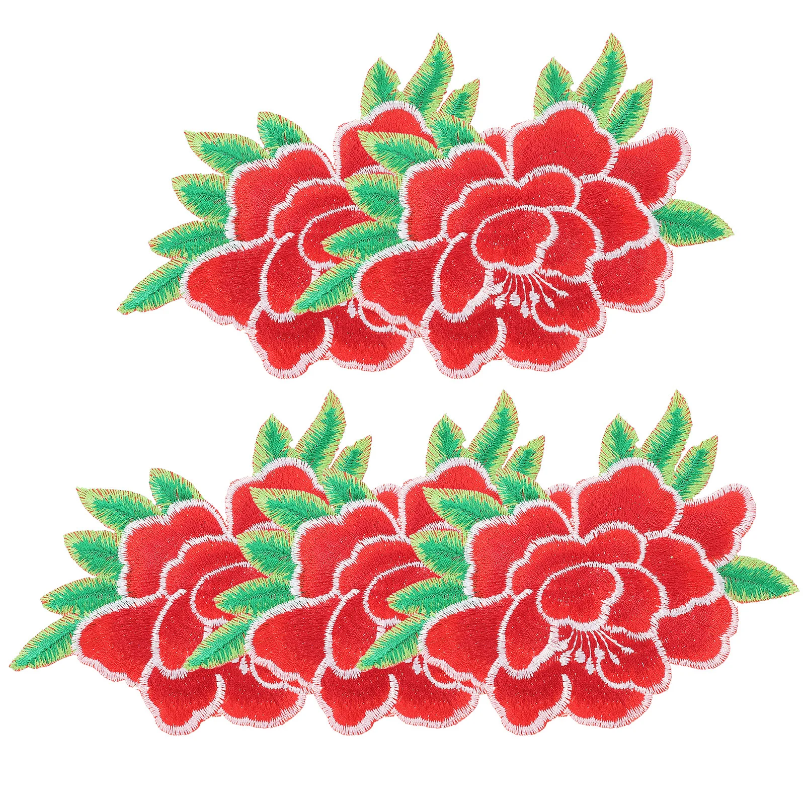 

5 Pcs Appliques Clothes Iron Patches Peony Flower Polyester Embroidery Clothing Decals