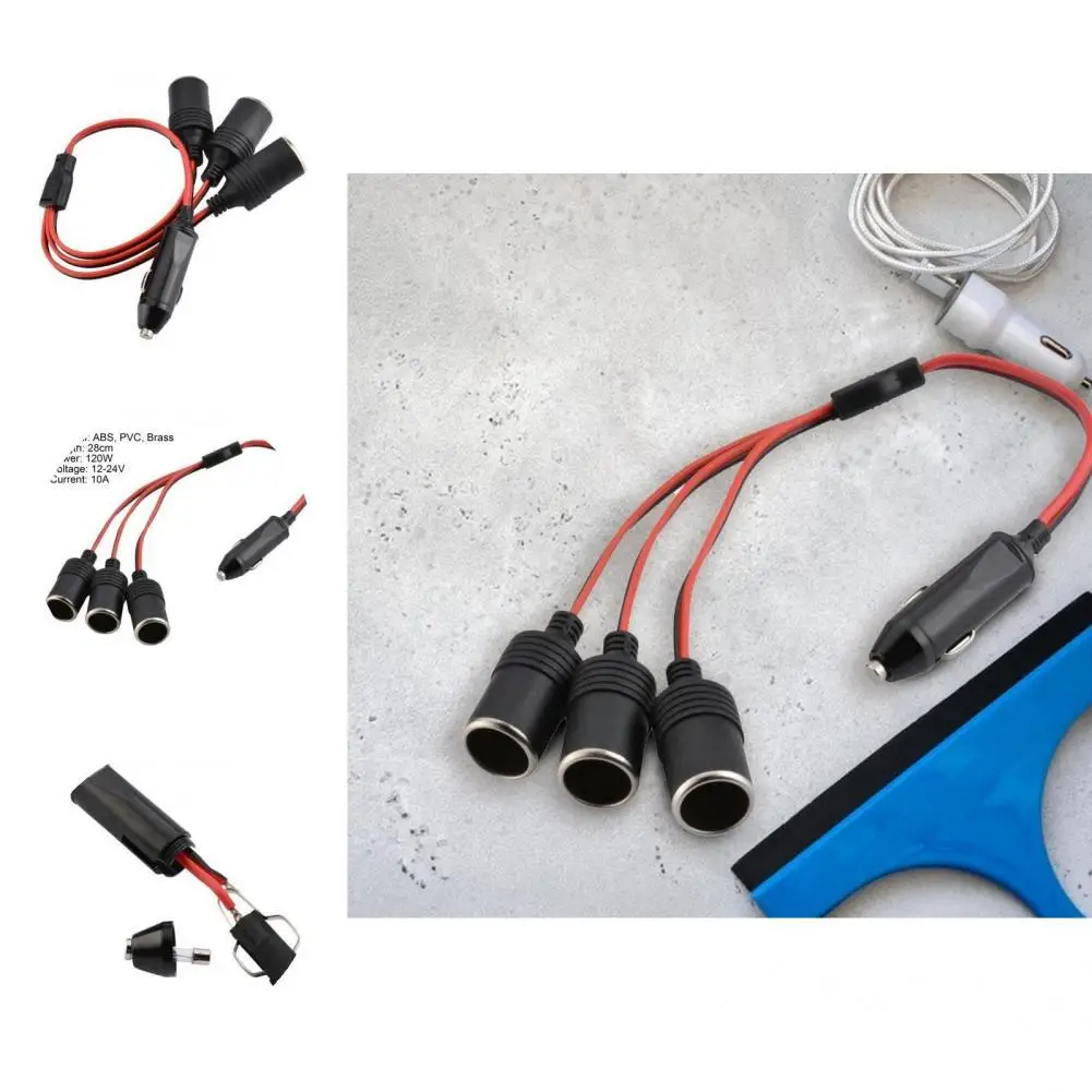

All Match Black Widely Compatible 3 Plug Cigarette Igniter Extension Cord Car Accessories