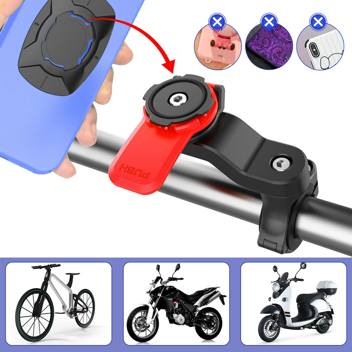 

Держатель для телефона на мотоцикл, велосипед, крепление для телефона, стабильный Универсальный держатель на руль, быстрая установка, для в...