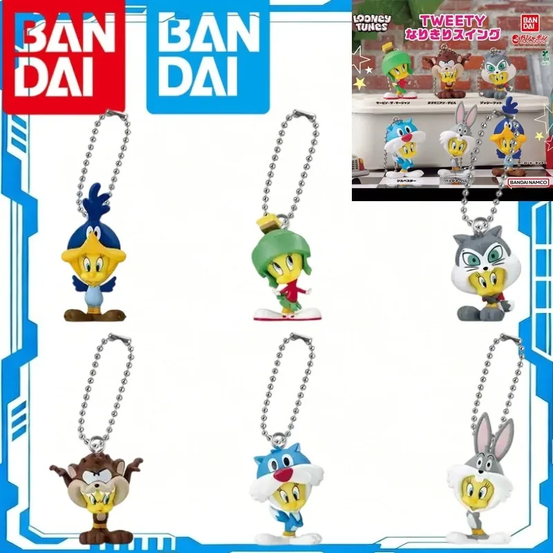 Фото Оригинальный брелок-качели Bandai Looney Tunes с Твити, Багзом Банни, Тазом, Сильвестром, 6 стилей, Гашапон, мультяшный, в наличии №1