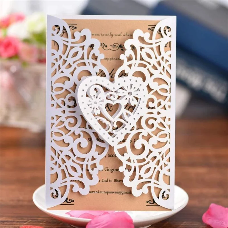 

10pcs/50Pcs Wedding Invitations Cards Laser Cut Love Heart Vintage Decor Gift Greeting Card Customize Festival Party Supplies