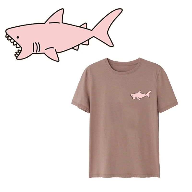 

Iron on Shark Patches for Clothing DIY T-shirt Applique Heat Transfer Stickers Pink Animal Patch Stripe on Clothes Thermal Press
