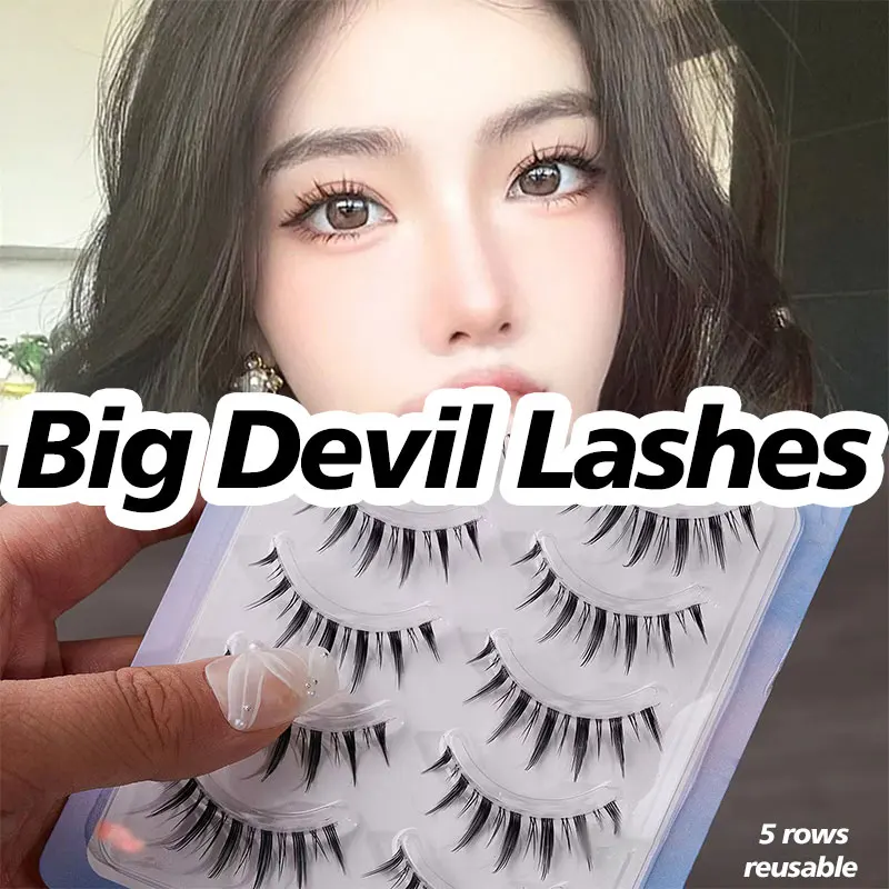 

5 Pairs False Eyelashes Little Devil Professional Makeup Artificial Mink Hair Wild Eyelash Extension Reusable Grl osmetics