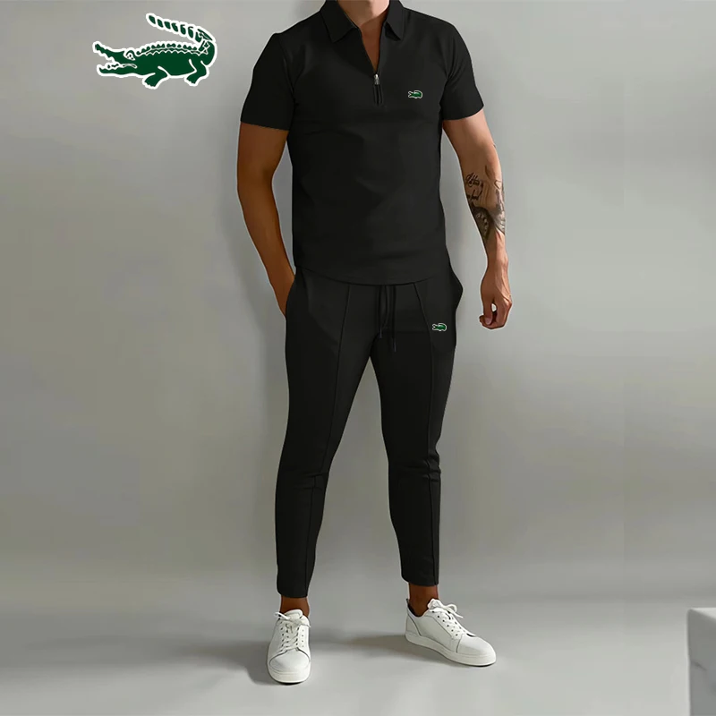 

Large Size Men's Suit Summer Casual Short Sleeve Polo Shirt Calf pants &for Men Streetwear Male tracksuit 2-piece set