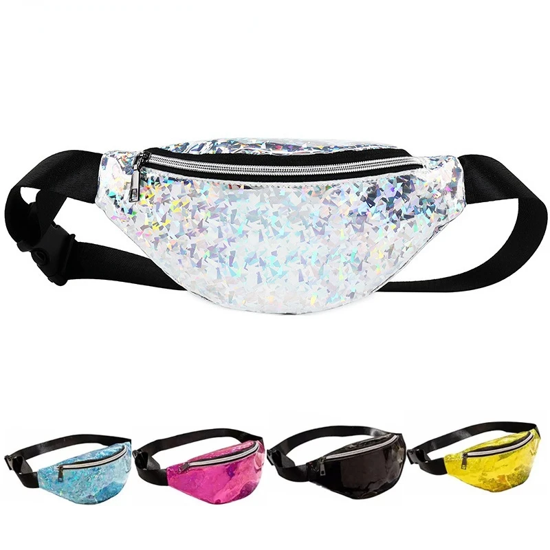 

Women Fashion Waist Bag Hologram Fanny Pack Waterproof Waist Packs Laser Silver Unisex Holographic Chest Bags for Girls
