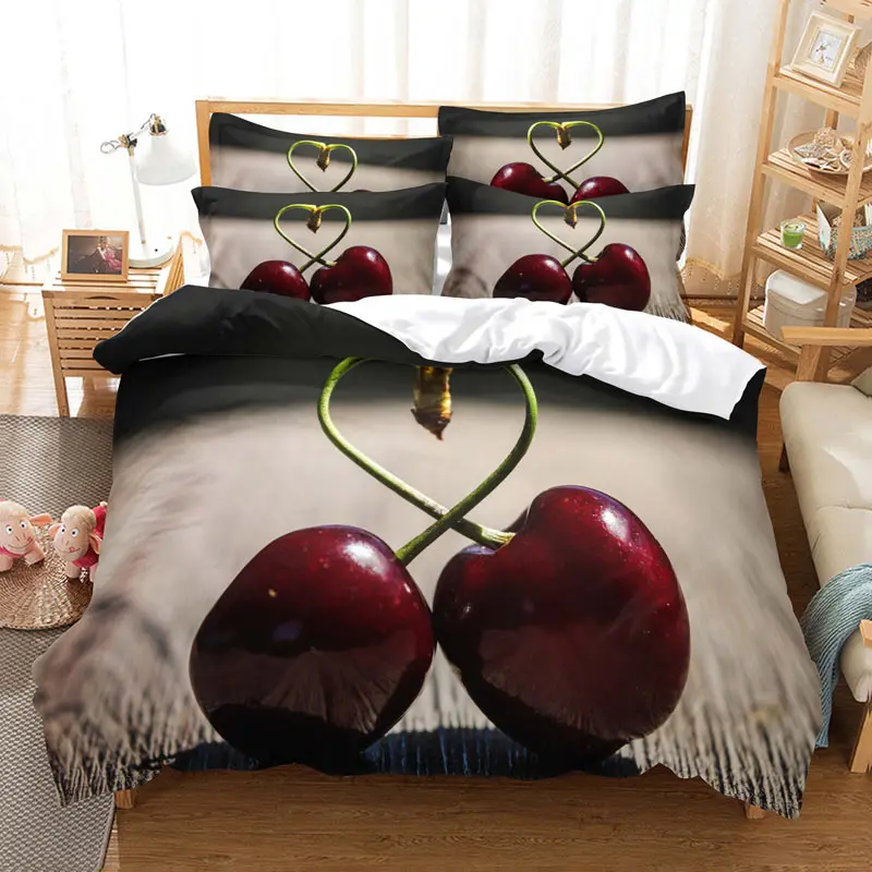 

Комплект постельного белья из полиэстера с пододеяльником и 3D-принтом фруктов: свежий лимон, апельсин, клубника, вишня, король, королева, для мальчиков и девочек