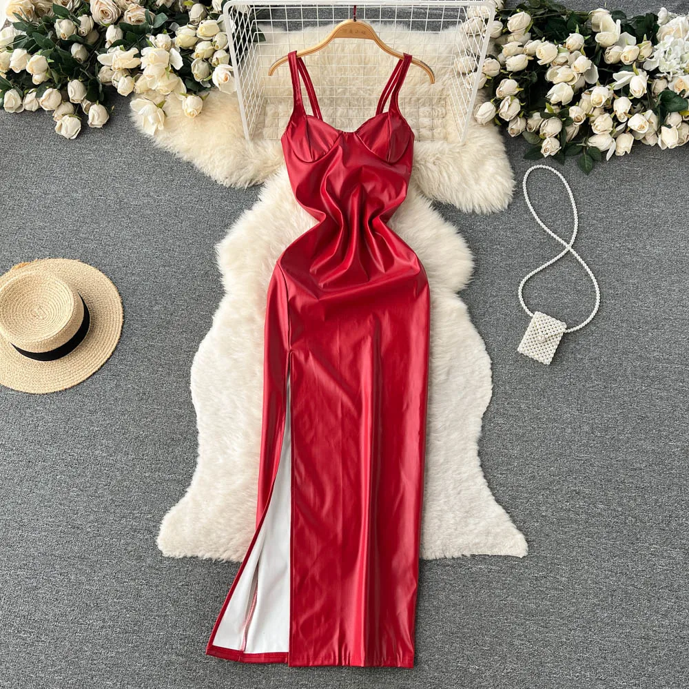 

Осенние новые сексуальные вечерние платья на бретелях, популярные красные платья с открытыми бедрами для девочек