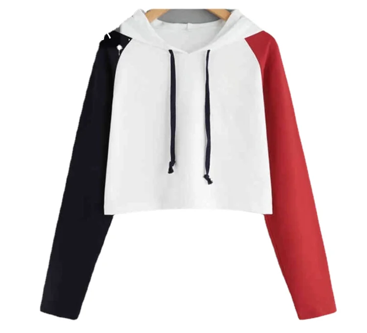 Ladies Spring and Autumn Sweater Hoodie Women's Top Hooded Casual Long Sleeve Hooded Short Sweatshirt Crop Sweaters