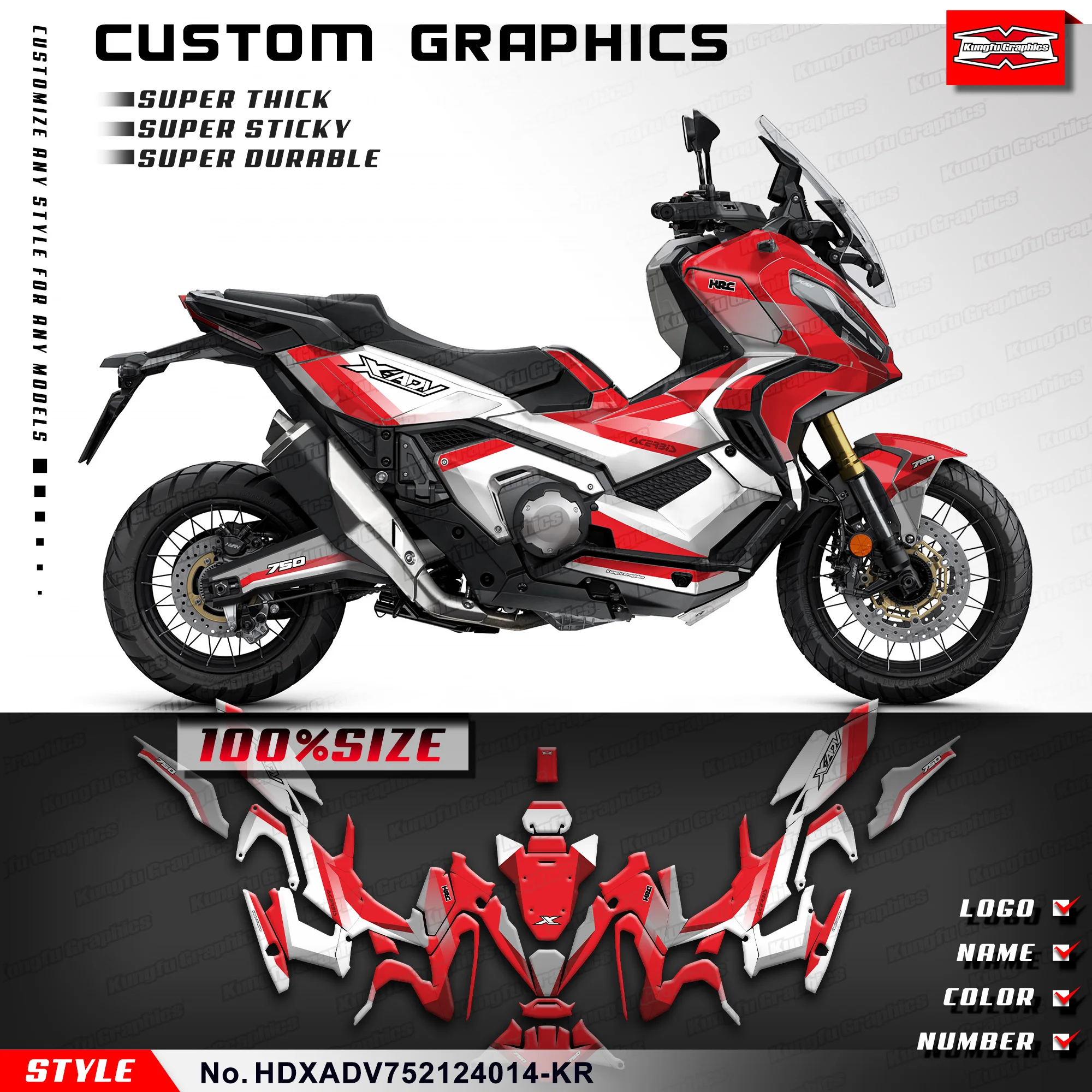 Фото Комплект наклеек KUNGFU GRAPHICS, ламинированные наклейки для Honda X-ADV 750 X ADV 2021 2022 2023 2024, восстановление, HDXADV752124014-KR №1