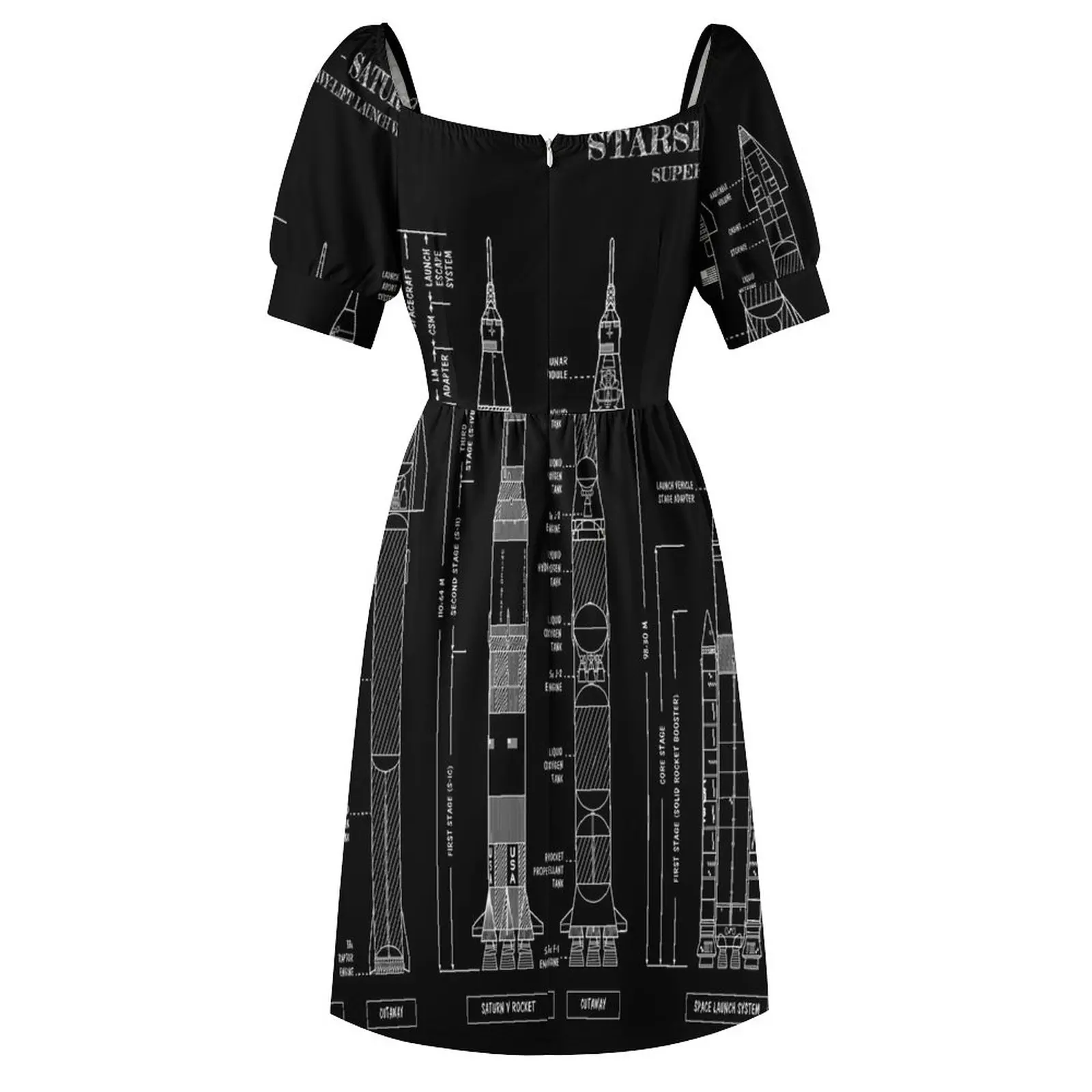 Starship - Saturn V SLS сравнение (белый трафарет без фона) платье рукавов Роскошные платья