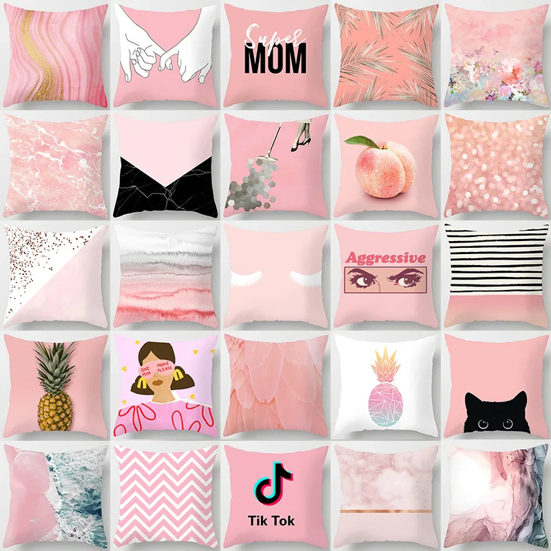 

Summer Theme Throw Pillow Case Pink Geometric Cat Lover Fruit Cushion Covers for Home Sofa Chair Decorative Pillowcases