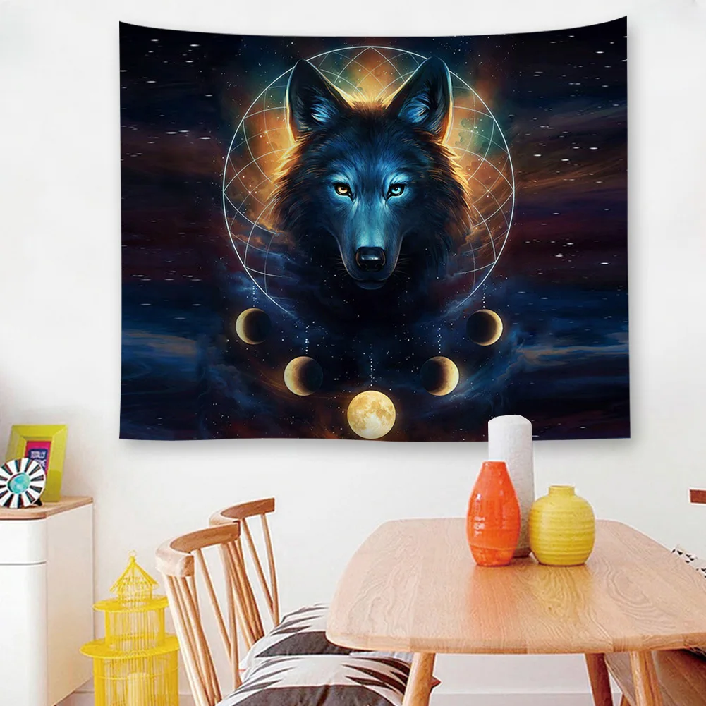 

Гобелен с волком, художественный Настенный Коврик со звездами и небом для путешествий, гостиной, спальни, кемпинга, одеяло для пикника, скла...