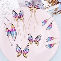 minar fantasy multiplegradient rainbow butterfly drop earrings for women shiny sequin rhinestone cicada wings long earrings gift
