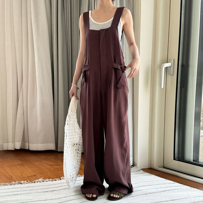 Женский комбинезон с широкими штанинами Johnature льняной в Корейском стиле
