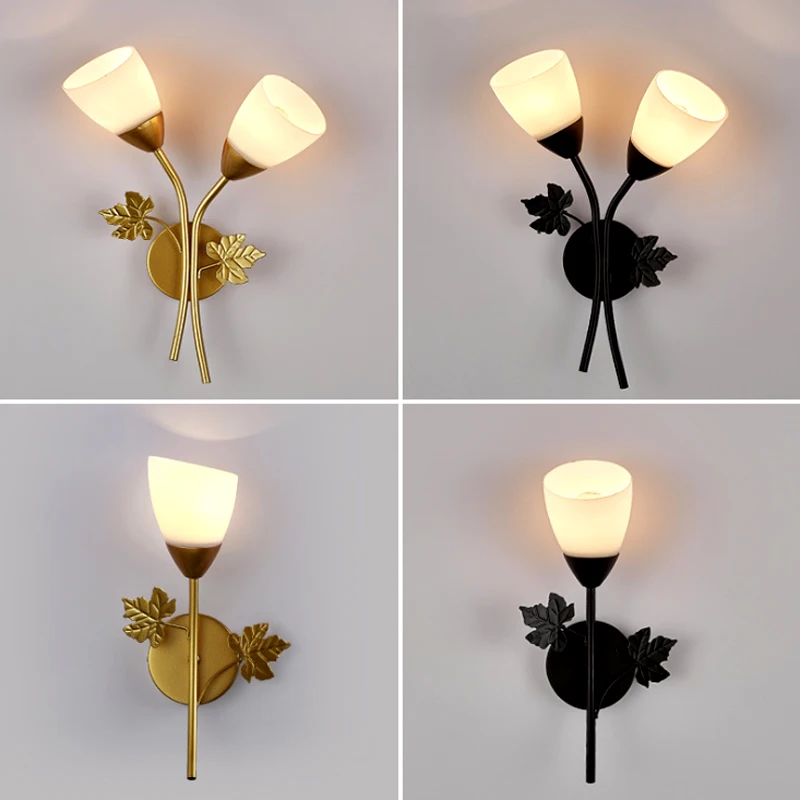 

Nordic Flower Shape LED Wall Lamp Iron Art E27 Double Heads Led Sconce Modern Loft Bedroom Parlor Bedside Stair Home Wall Lights