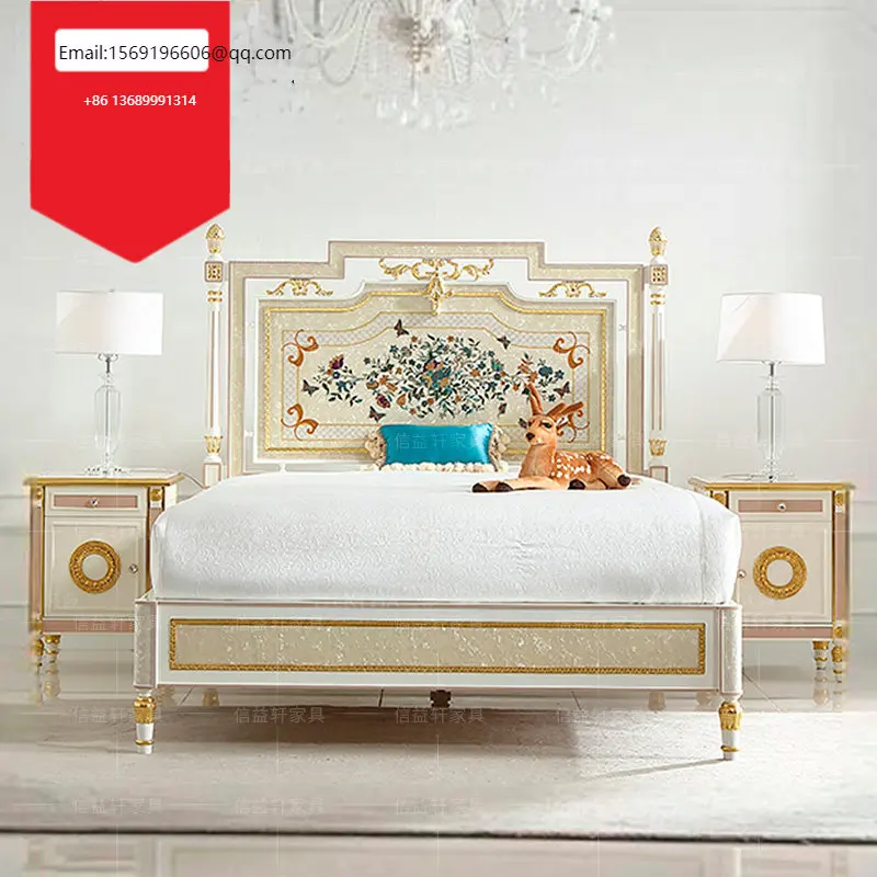 

Роскошная двуспальная кровать во французском стиле, большая семейная кровать, настоящая древесина, кровать принцессы, европейская вилла, ракушка, свадебная кровать по индивидуальному заказу