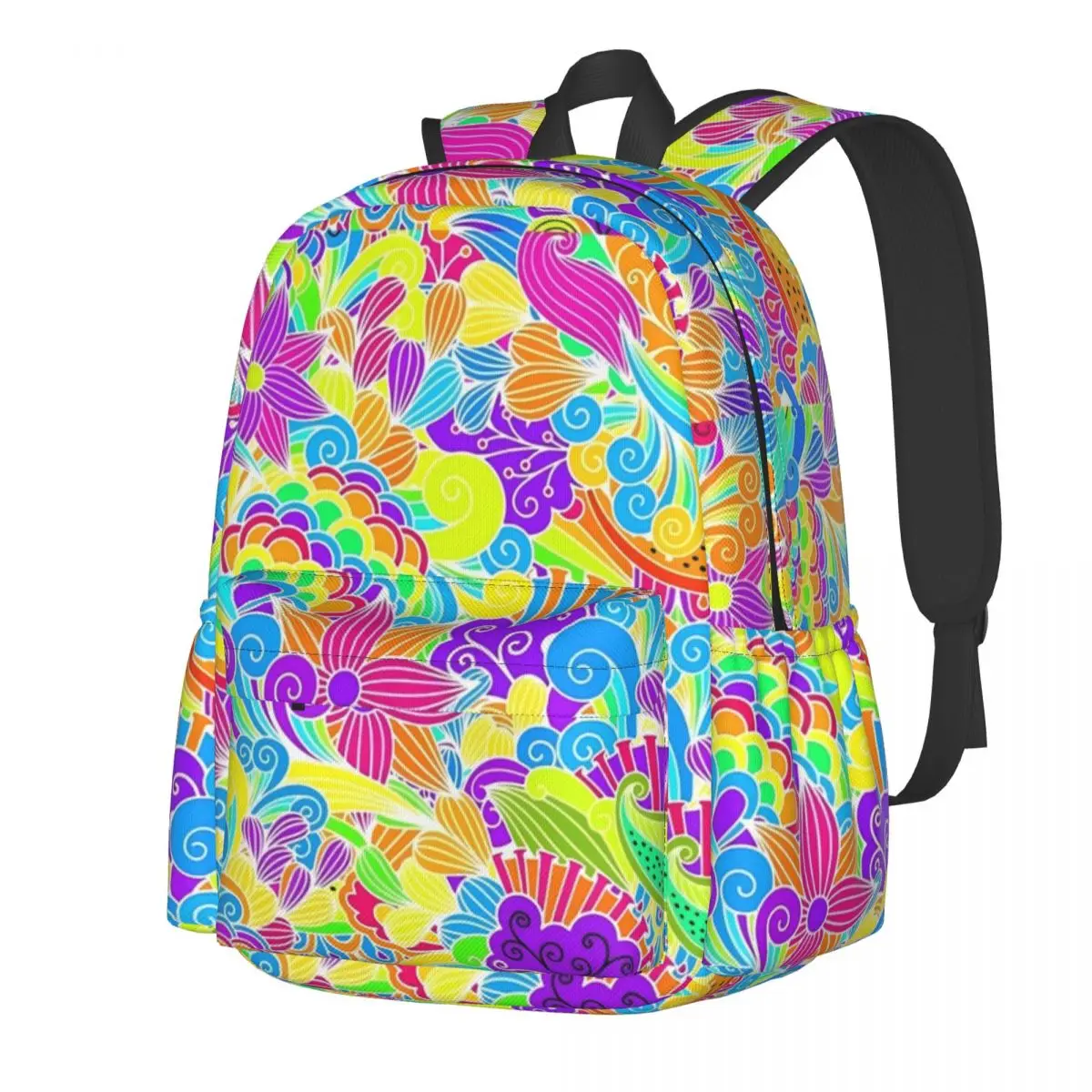 

Retro Floral Backpack Beautiful Hippie Design Fun Backpacks Student Sport Pattern High School Bags Designer Rucksack