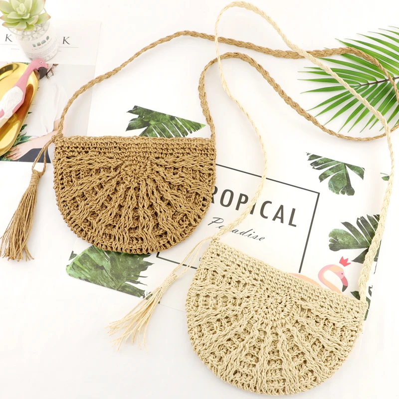 

Gusure Handmade Half-Round Rattan Woven Straw Crossbody Bag Summer Beach Women Messenger Shoulder Bags Girls Small Handbag