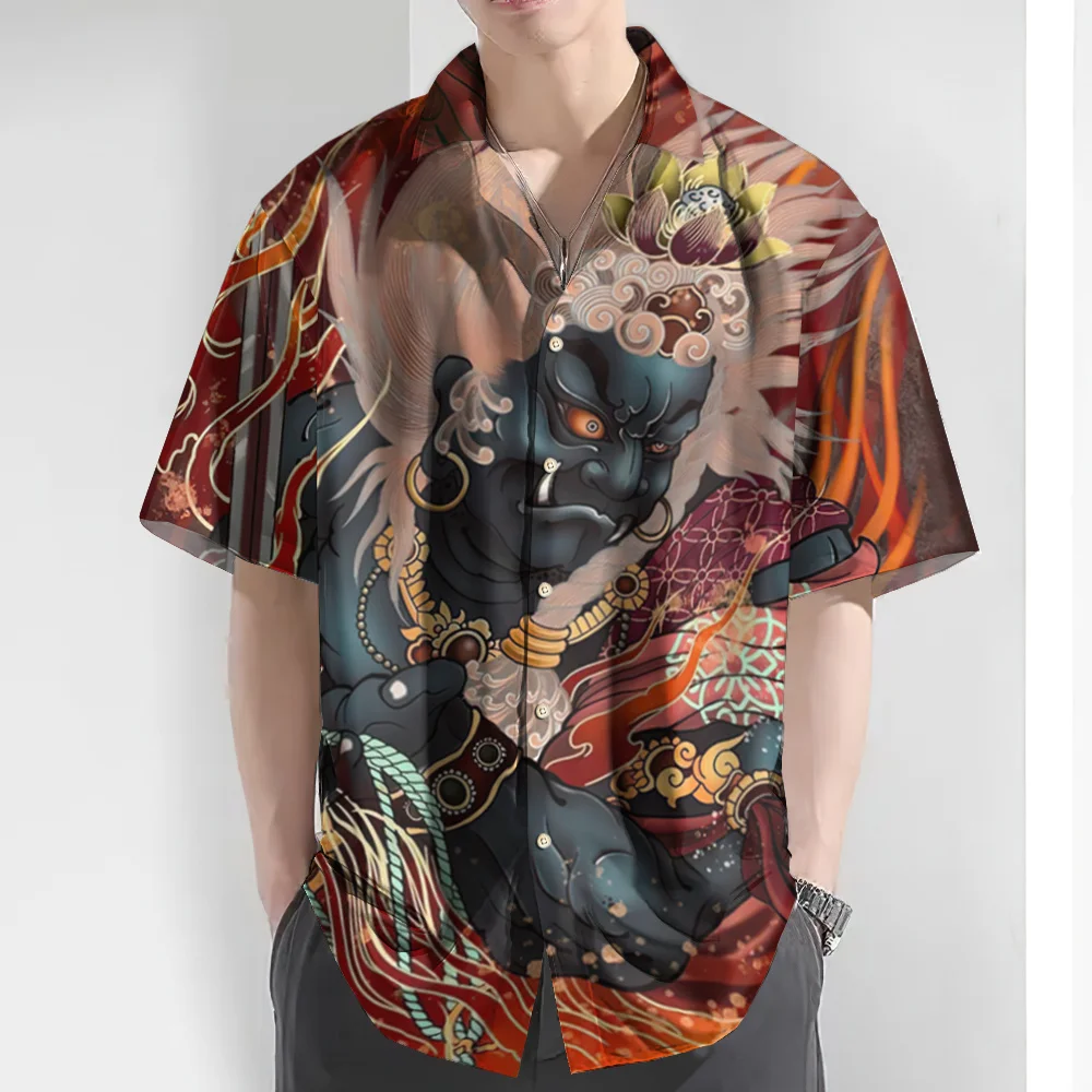 Гавайская рубашка Ukiyo-E мужская с принтом Повседневная блуза оверсайз коротким
