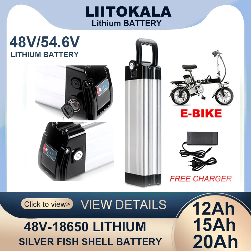 

Литиевая батарея Liitokala для электровелосипеда, 48 В/54,6 в, 20 А/ч, 15 а/ч, 12 а/ч, 18650, серебристый чехол в виде рыбы, 800, 1000 Вт, комплект для модернизации...