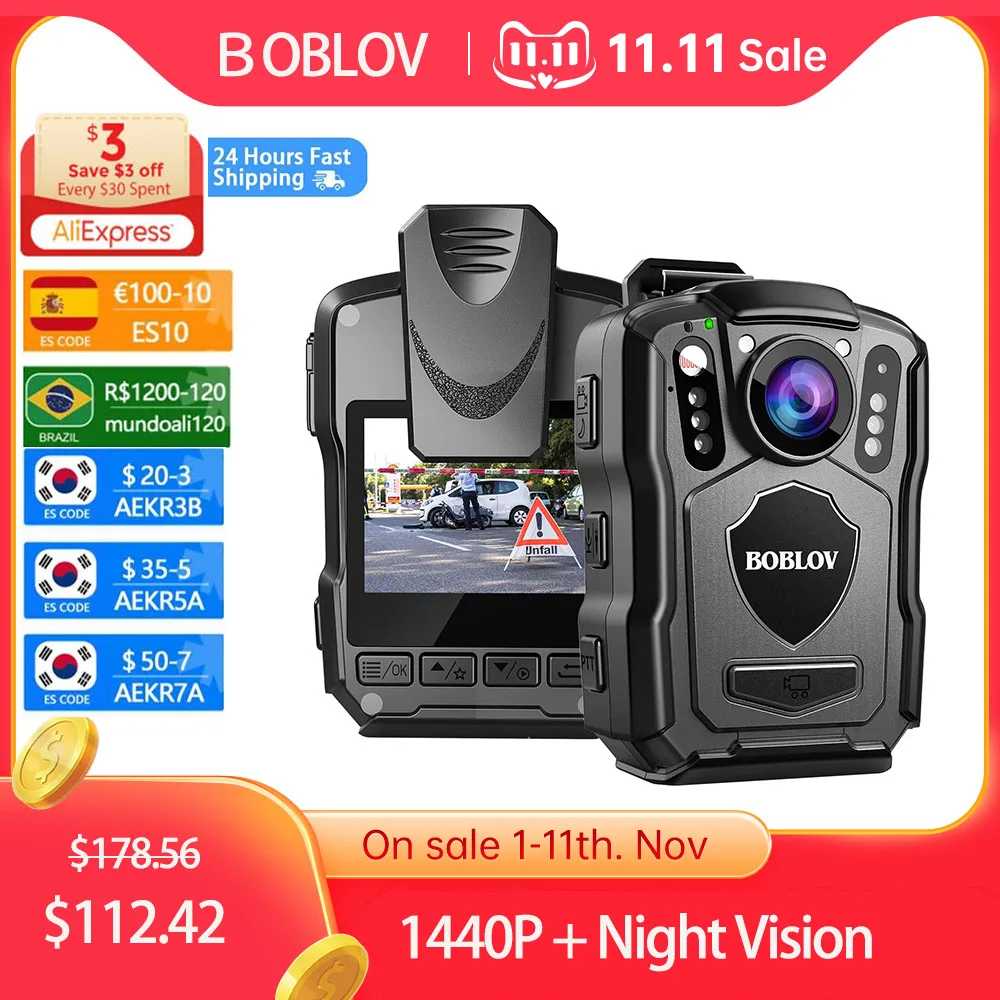 

BOBLOV M5 Mini Camera 4200MAH Battery 15Hours Recording Police Body Camera HD 1440P 170° Angle Security Small Camcorder 128G