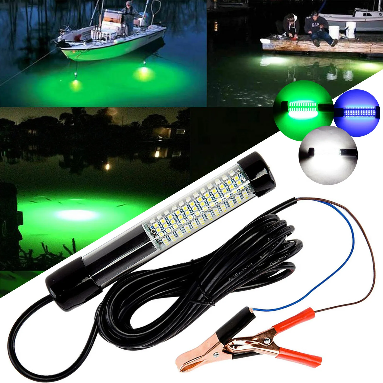 

180LEDs Waterproof 1300lm 12V LED Submersible Fishing Night Light Underwater Fish Lure Bait Finder Lamp Blue Green Lights