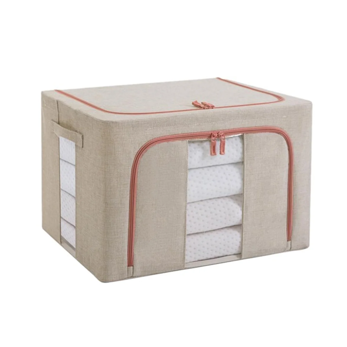 

Моющаяся коробка для хранения из хлопка и льна с крышкой, складной органайзер для одежды, носков, игрушек, мелочей, косметики бежевого цвета