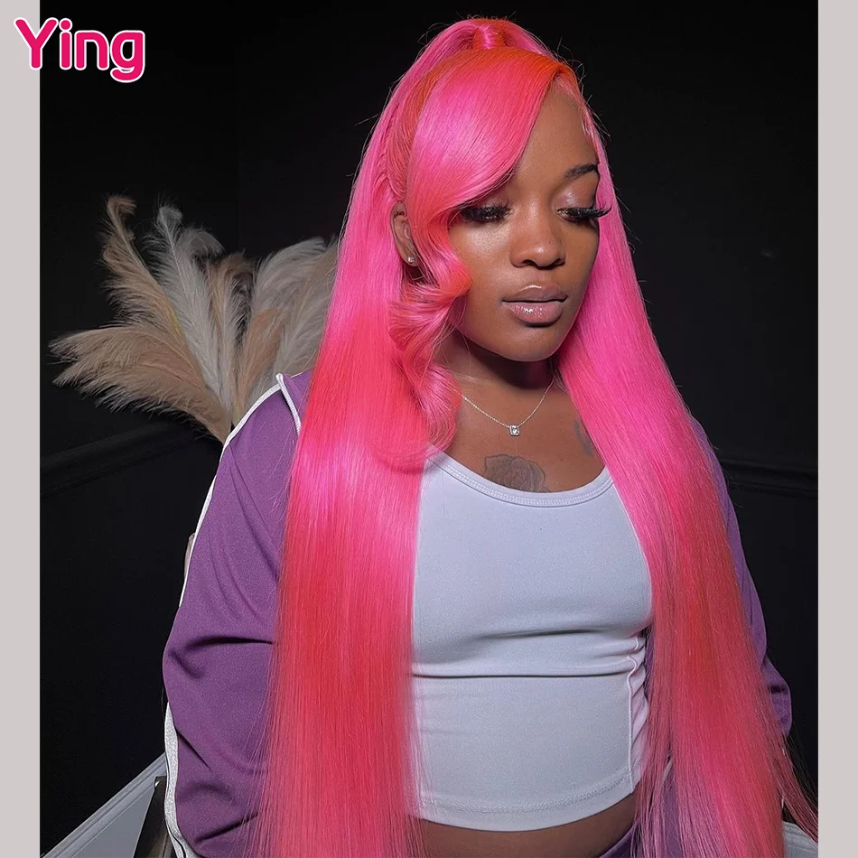 

Ying Bone Straight 13x4 Transparent Lace Front Wigs Pink Colored 180% Brazilian Remy #613 Blonde 13X6 Lace Frontal Wigs
