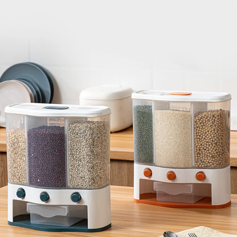 

Grid Wall-Mounted Grain Storage Box Rice Dispenser Kitchen Accessories Organizers Storage Household Food Storage