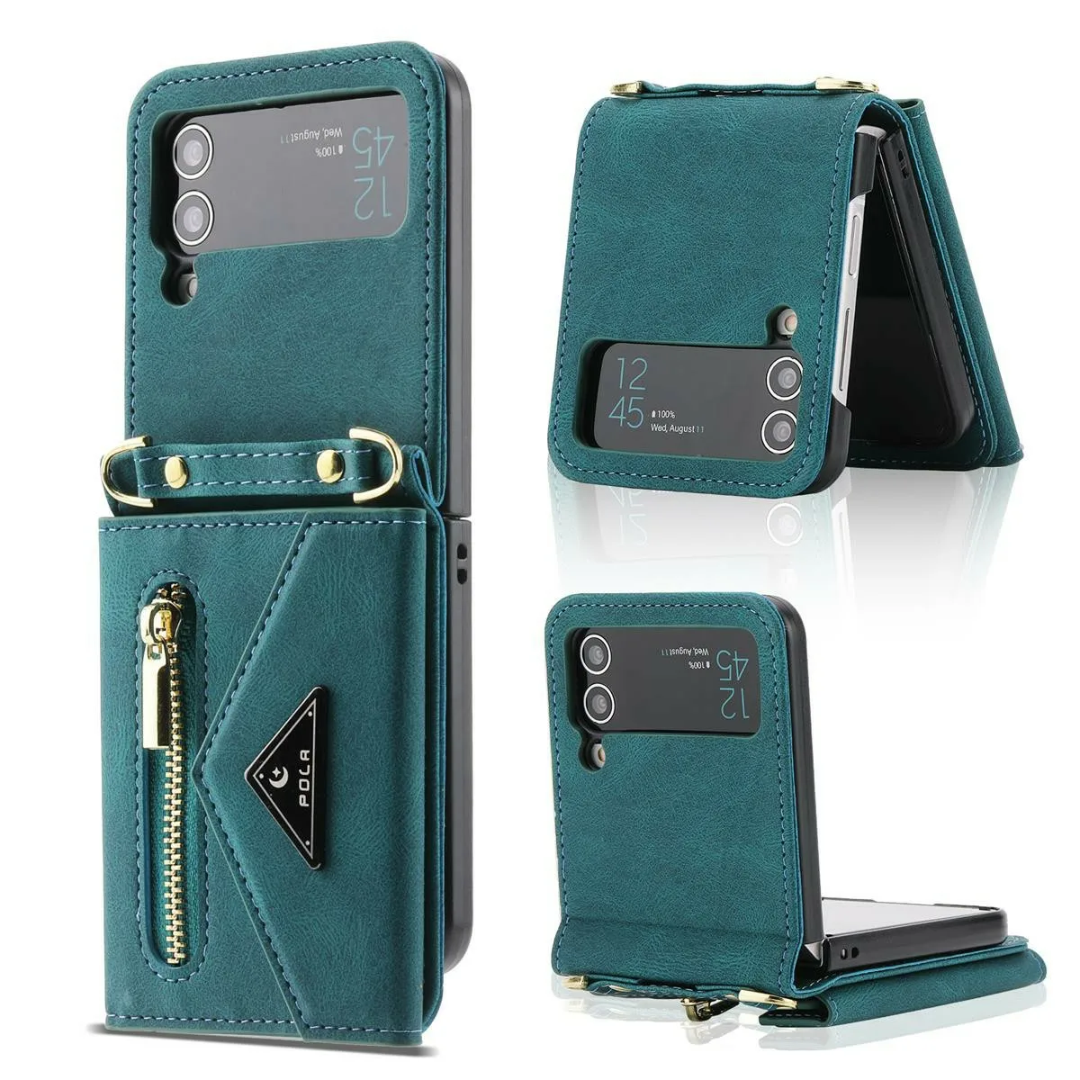 

Leather Folding For Samsung Galaxy Z Flip 4 phone Case Lanyard Holster Fully Drop Proof Cover For Galaxy Z Flip 3 4 Brand Cover