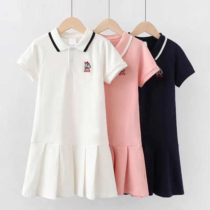 

Girls' Cotton Dress Summer 2022 Teens Princess Children Polo Exercise Skirt