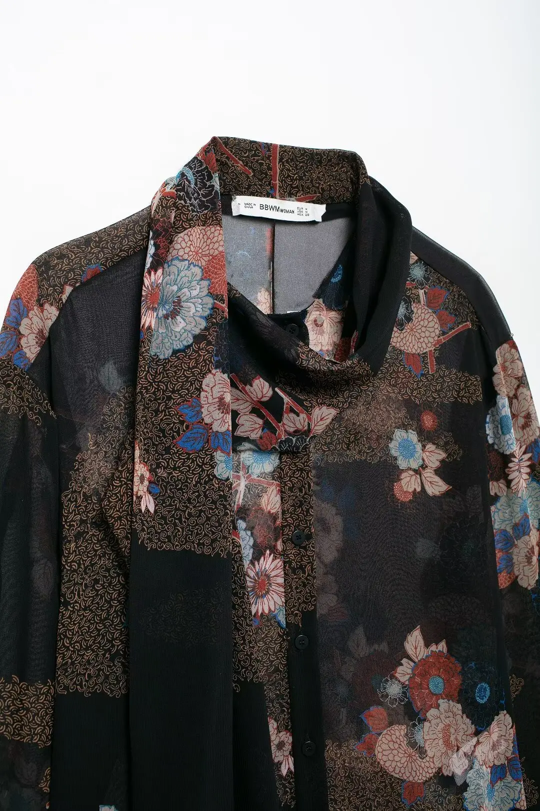 Женская шифоновая блузка с длинным рукавом цветочным принтом