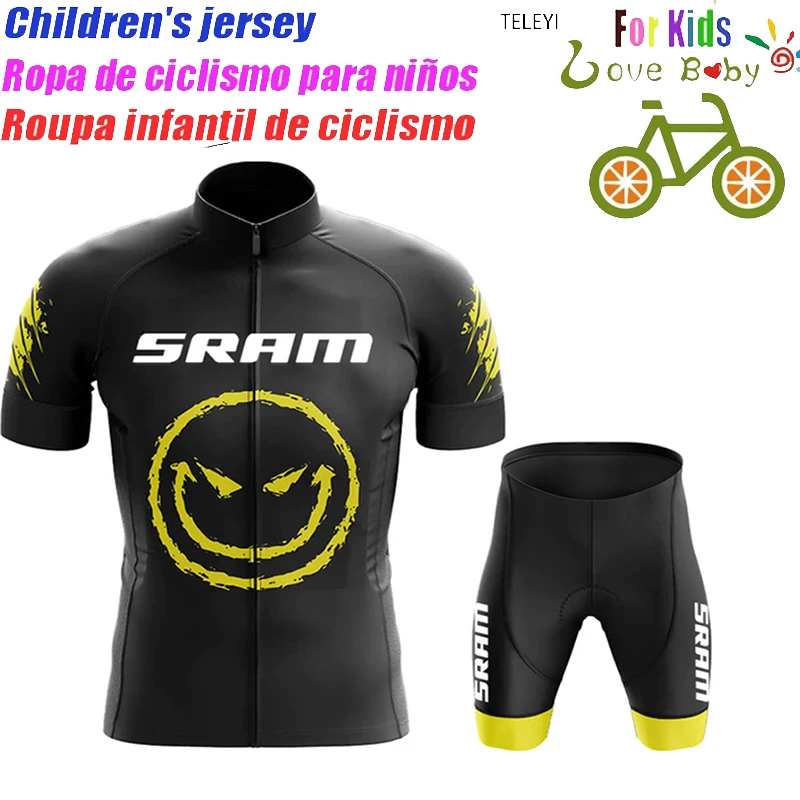 

SRAM Children's Summer Cycling Jersey Suit Boys Girls Cycling Clothing Kids Riding Short Sleeve Suit Sports Cycling Equipment