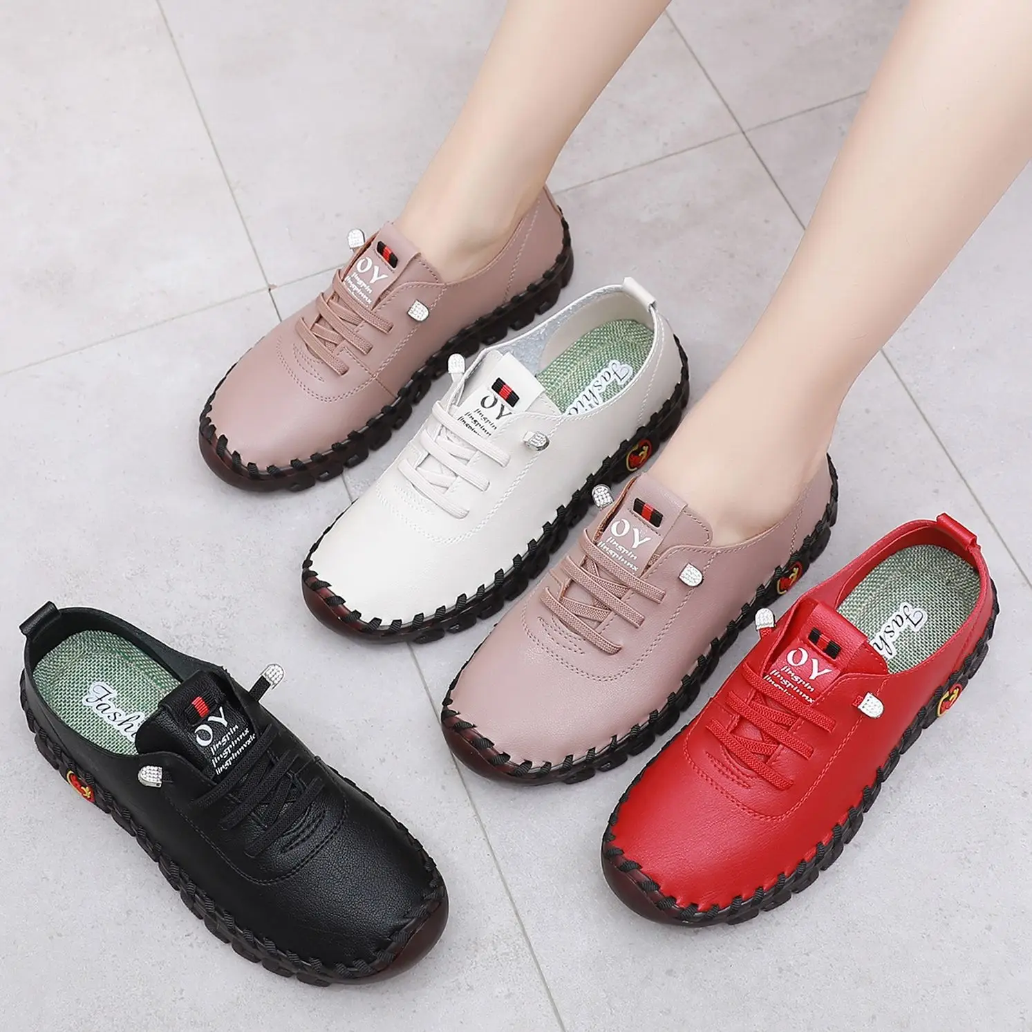 2023 Mom Cozy Oxford Leather Moccasins Comfortable Cushion Loafers Woman Spring Autumn Orthopedic Sneakers Ladies Flat Shoes