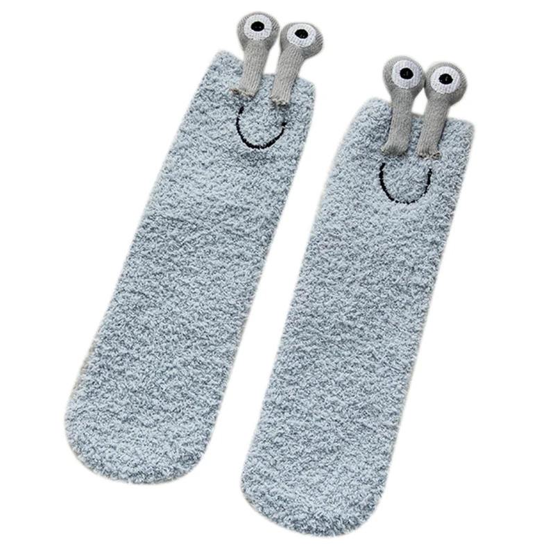 

Women Winter Fuzzy Slipper Socks Novelty Funny 3D Cartoon Frog Eyes Harajuku Bright Solid Color Fluffy Sleep Stockings