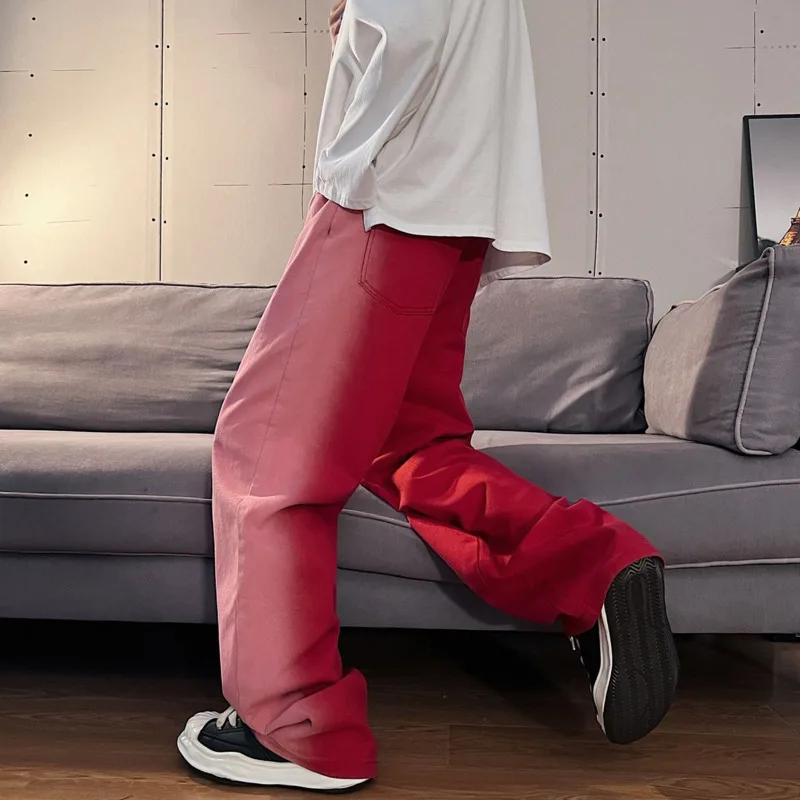 Black Red Baggy Jeans Men Fashion Casual Wide Leg Jeans Men Japanese Streetwear Hip Hop Loose Straight Denim Pants Mens Trousers